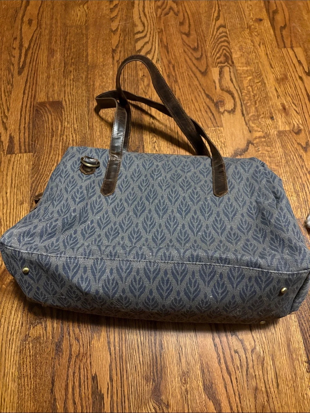 NWT JOYN Slate Patterned Satchel with Brown Leather Accents Fair Trade